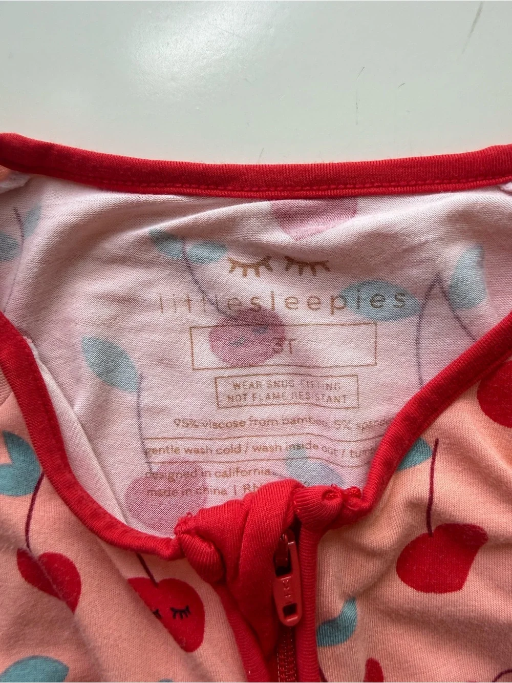 Little Sleepies Cherry on Top Zip Bamboo Viscose Zippy Sleeper 3T